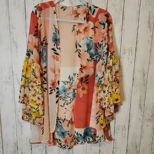 Cato Floral Kimono Cardigan with Bell Sleeves Large